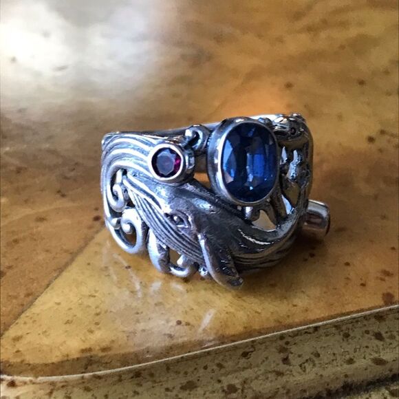 Natural Kyanite Chrome Diopside Garnet Sterling Silver Dolphin Ring Size 6 - Picture 9 of 10